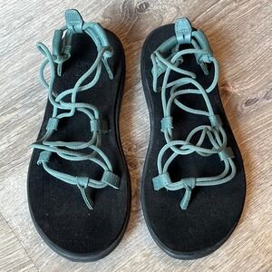 Teva Voya Infinity Sandals Womens 5 Sage Green Black Strappy Lace Up 1019622